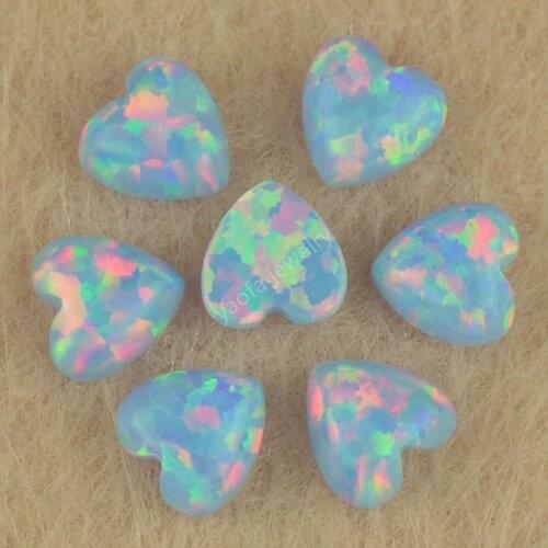 Opal supplier OP26 light blue opal stone loose beads heart shape flat cabochon synthetic stone for jewelry making