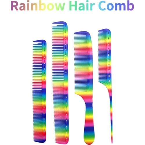 Hot Fashion Gradient Rainbow Hair Comb Professional Barber Hair Cutting Comb Tangled Hair Rat Tail Comb Salon Hair Styling Tools