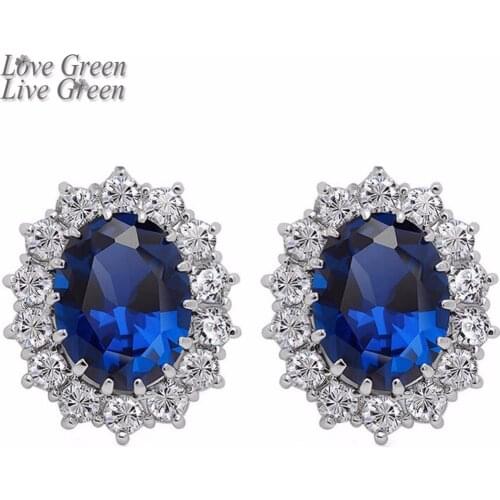 White gold color brand Royal Blue William Kate Queen wedding Austrian Crystal zircon rhinestones stud Earrings jewelry 8585