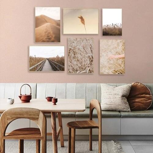 Grass Field Wheat Plant Desert Wall Art Poster Print Nordic Nature Landscape Canvas Painting Scandinavian Living Room Home Decor