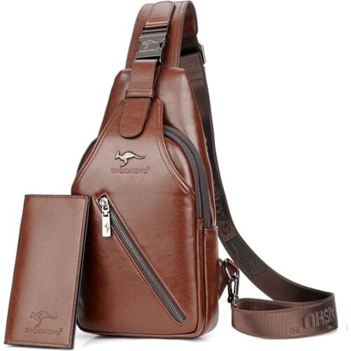 Weysfor 2021 Kangaroo Messenger Bag Men Leather Chest Bag Vintage Sling Bag Male Chest Pack Travel Casual Crossbody Shoulder Bag