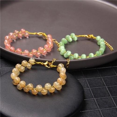 6mm Beads Bracelets Women Double Bracelet Natural Stone Crystal Quartz Copper Wire Winding Adjustable Chain Exquisite Jewelry