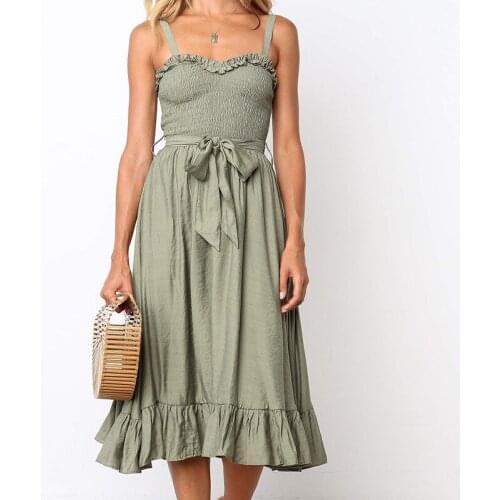 Fashion Sexy Women Sleeveless Backelss Party Dress Summer Solid Sashes Casual Dress Vintage Floral Ruffles midi Sundress vestido