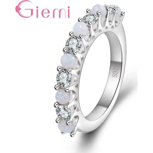 Hot Promotion 925 Sterling Silver Jewelry Micro Paved AAA+ Zircon and Opal Women Crystal Rings for Wedding Bridal