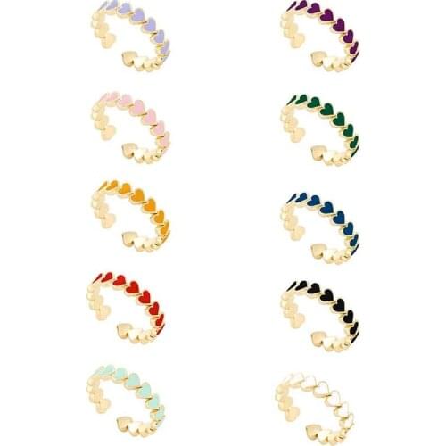 Aide 925 Sterling Silver Colored Enamel Heart String Adjustable Rings For Women Red Pink Drop Oil Heart Opening Rings Jewelry