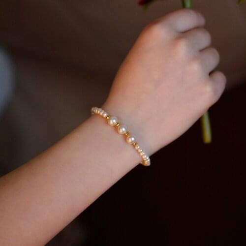ZHIXI Real Natural Freshwater Pearl Bracelet 18K Buckle And Gold Ball Handmade Bracelet Fine Jewelry Wedding Gift for Women S531