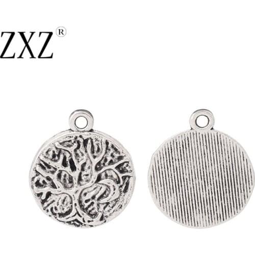 ZXZ 20pcs Tibetan Silver Hammered Tree Life & Moon Charms Pendants Beads for Necklace Bracelet Jewelry Making Findings 21x18mm