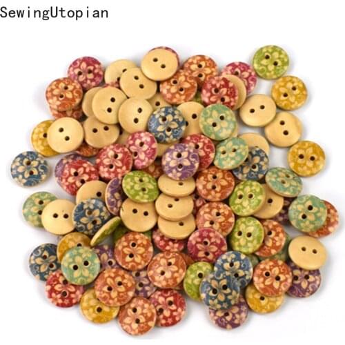 100PCS 15MM Multicolor Wood Buttons Sewing Tools Decorative Button Scrapbooking Garment DIY for Children Clothes Accessories