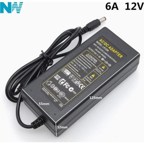 12V6A New AC 100V-240V 72W Converter power Adapter DC 12V 6A Power Supply EU/US/UK Plug DC
