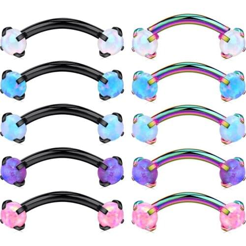 16G Eyebrow Piering Real Opal Internally Thread Lip Rook Earring Tragus Piercing Daith Helix Curved Barbell Body Jewelry