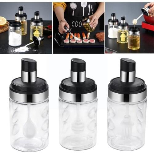 3 Style Moistureproof Honey Seasoning Bottle Pepper Bottle Oil Condiment Glass Kitchen Tank Cruet Cover Jar Spoon N7P1