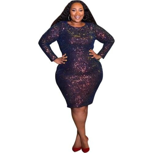 Glitter Dress Plus Size Women Long Sleeve Sequin Dress Oversized Large Big Size 5xl Sexy Clubwear Club Party Bling Bling Dresses