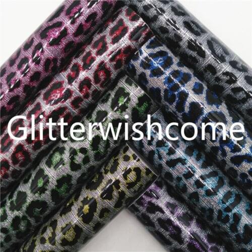 Glitterwishcome 21X29CM A4 Size Vinyl For Bows Leopard Printed Synthetic Leather Faux Leather Sheets for Bows, GM771A
