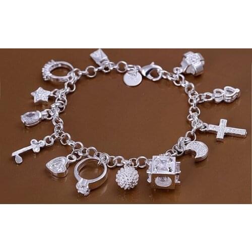 S925 sterling Silver color 13 charms bracelets bracelets fashion women jewelry h144