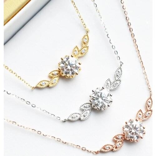 CxsJeremy Solid 14K Gold 1ctw 6.5mm DEF Color Moissanite Floral Leaf Necklace for Women Anniversary Gifts Daily Wear