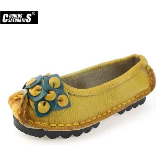 Cuculus Handmade Autumn Women Genuine Leather Shoes Cowhide Loafers Real Skin Shoes Folk Style Flat Shoes For Mom sapato 1896