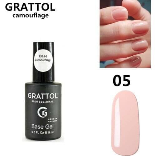 GRATTOL Professional Camouflage 05 9ML Nude Jelly Translucent Rubber Base Gel Varnish Semi Permanent UV 2 IN 1 Gel Nail Polish