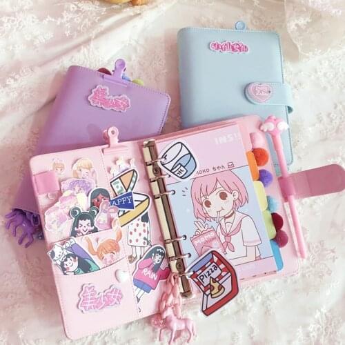 Kawaii A6 Binder Diary Notebook Makaron Loose Leaf Hand Book Set Lovely Travel Diy Diary Notebook Planner Organizer Cute Gift