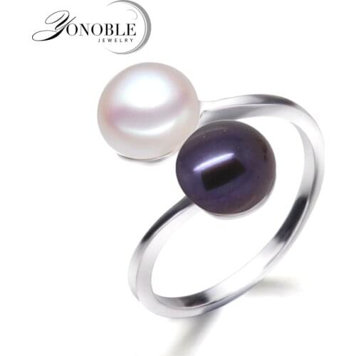 Black Pearl Rings For Women,wedding Natural Double Pearl 925 Silver Womens Rings With Pearl Engagement Girl Birthday Gifts