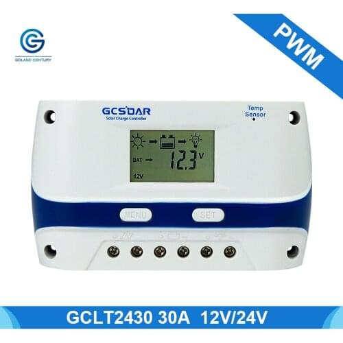 GCSOAR 30A Solar Charge Controller 12V 24V Auto Work PWM Solar Panel Charger Regulator for Leaded, Gel(AGM), Flooded Type