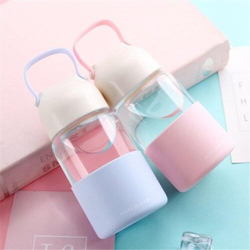 320 ML Cute Water Bottle Eco-Friendly Water Bottle With Silicone Case Portable Glass Water Bottle With Rope Girlish Color
