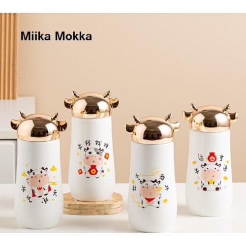 Cartoon Cute Ceramic Mug Creative Chinese Year of The Ox Coffee Mug with Lid Milk Cup Office Water Cup Tea Cup Birthday Gift