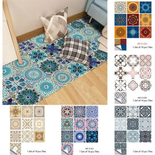 10pcs Mandala Style Matte Surface Tiles Sticker Transfers Covers for Kitchen Bathroom Wardrobe Floor Peel & Stick Art Wallpaper