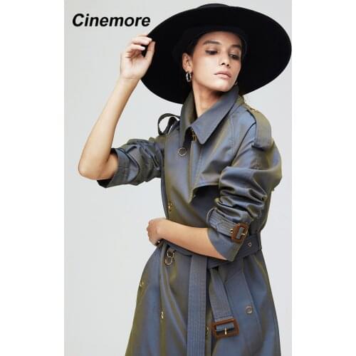 Cinemore 2020 New arrival autumn trench coat women loose clothing outerwear high quality double breasted women long coat 9024