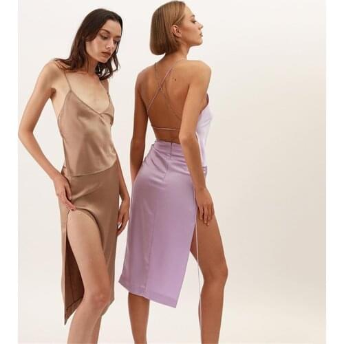 Sexy Elegant Two-piece Set Sleeveless V-neck Backless Short Crop Tops High Waist Slim Split Skirt Sets Fashion Party Women Suit