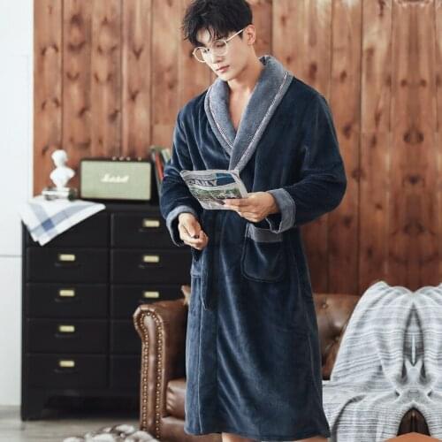 Sleepwear Men Long Robe Thick Flannel Kimono Bathrobe Casual Nightdress Soft Homewear Plus Size Pyjamas Male Winter Warm Lovers