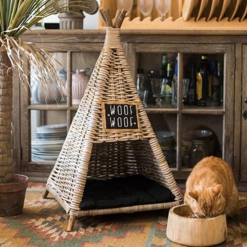 Natural Indonesian Agate Rattan Handmade Art Pet Bed Decorative Tent House Cathouse Doghouse pet cat bed cat house