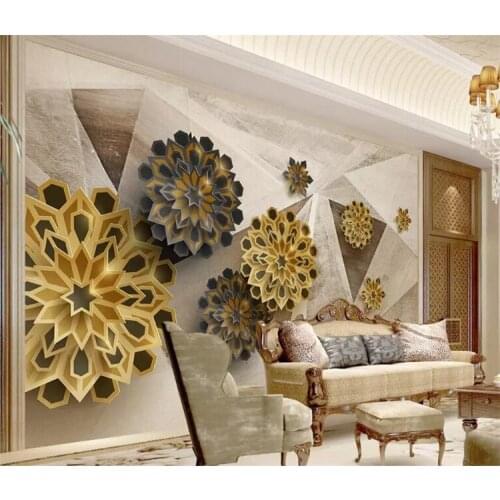 Custom Photo Wallpaper 3D Stereoscopic Retro Geometric Pattern Abstract Flowers Modern Art Wall Painting Mural Home Decoration