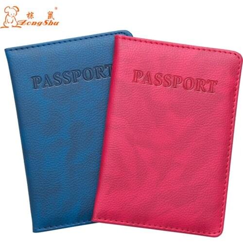 Popular red Business Card Holder Passport Cover PU Leather Embossing Passport Holder Protector Wallet with traveling