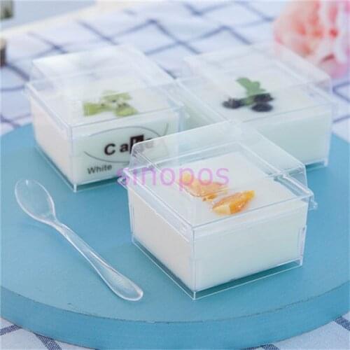 10pcs Transparent plastic square shape dessert cup, Ice cream/pudding/cup cake display holder, mousse packing box, SP01