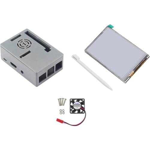 Raspberry Pi 3 Model B+ 3.5 inch Touchscreen 480*320 LCD Display + Cooling Fan + Touch Pen + ABS Case Black Plastic Cover Shell