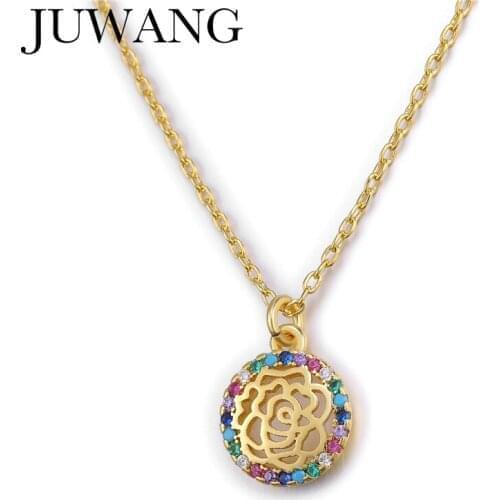 Multi-color Zircon Gold Color Flower Necklaces Pendants For Women Gril 2019 New Fashion Wedding Jewelry Birthday Gift