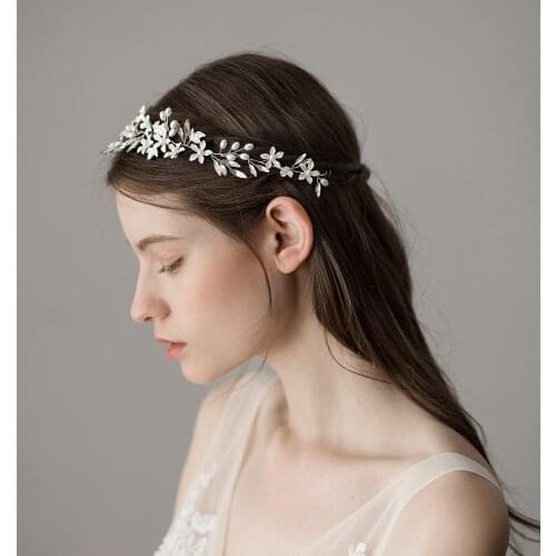 Romantic Sweetheart Bridal Headdress Alloy Crystal Rhinestone Pearl Flower Headband for Wedding Perform Studio Travel O360