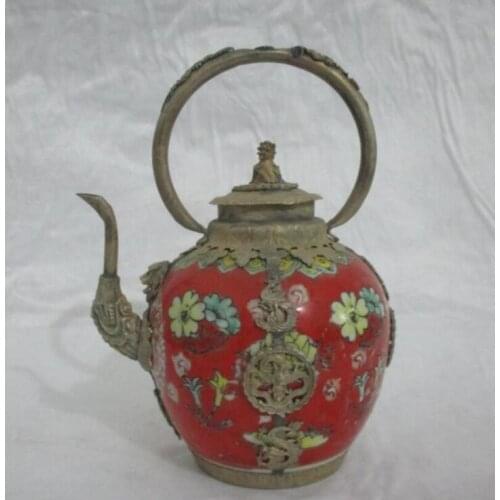 Christmas decorations for home+ Collectibles Decorated tibet silver red Porcelain Lion lid big Teapot free SHIPPING