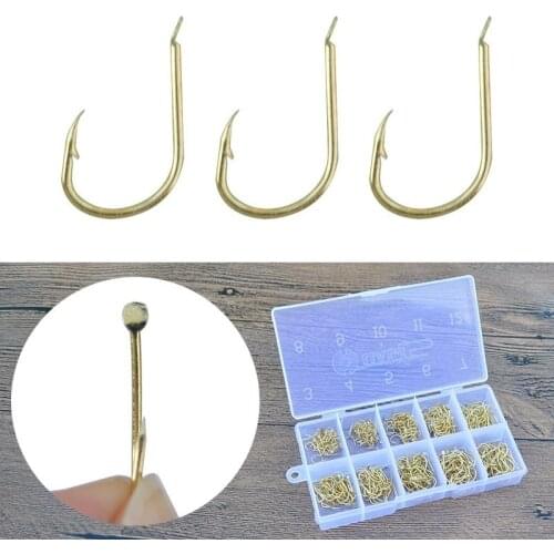 Iseama Fishing Hooks 500pcs/set Gold Flatted Iseama Fish Hook High Carbon Steel Freshwater Carp Fishing Barbed Fishhooks