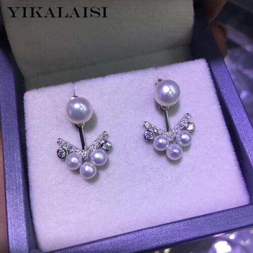 YIKALAISI 925 Sterling Silver Jewelry Pearl Earrings 2020 Fine Natural Pearl jewelry 4-5/6-7mm stud Earrings For Women wholesale