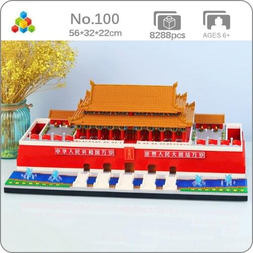 YZ 100 World Architecture Tiananmen Square Flag River Bridge Model Mini Diamond Blocks Bricks Building Toy for Children no Box