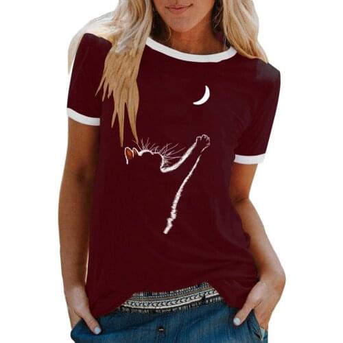 Women T-shirt Summer Animal Short Sleeve Round Neck Loose Blouse 2021 Ladies Cute Cats Printed Casual shirts Top Women Clothing