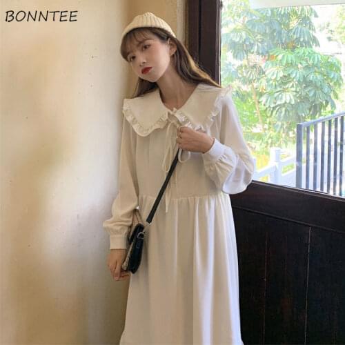 Dress Women Students Korean Style Preppy Loose Long Sleeve Comfortable All-match Uzllang Sweetie Ladies Trendy Vestidos Casual