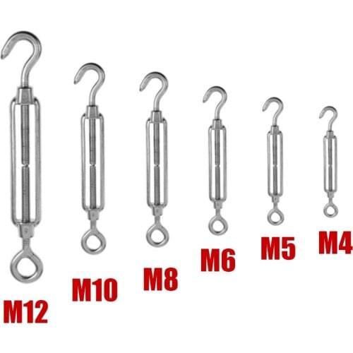 1pcs Turnbuckle Wire Tensioner Strainer Stainless Steel Hook And Rope Cable Tension M4 M5 M6 M8 M10 M12