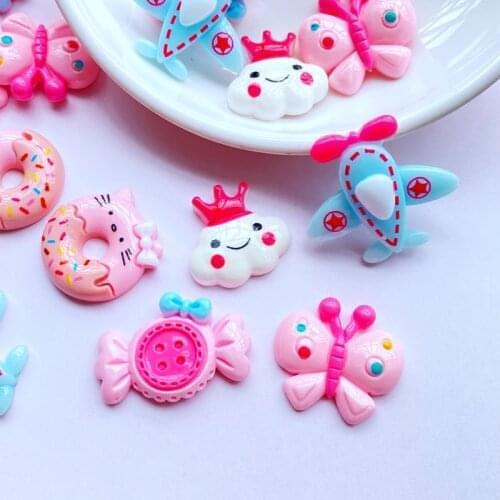 10Pcs Mixed Colorful Resin Cute Cartoon Series Cabochons DIY Crafts Scrapbooking Hair Accessorie H69