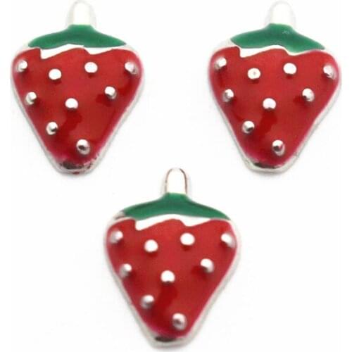 20Pcs/Lot Strawberry Alloy Floating Charms Hand-made DIY for Glass Lockets