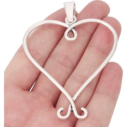 3 x Tibetan Silver Large Open Heart Charms Pendants for Necklace Jewelry Making Accessories 82x60mm