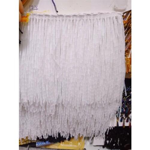 White color beaded Fringe Ribbon Trim Fringe Tassel Lace Trim with big sequins YG-867 with good quality