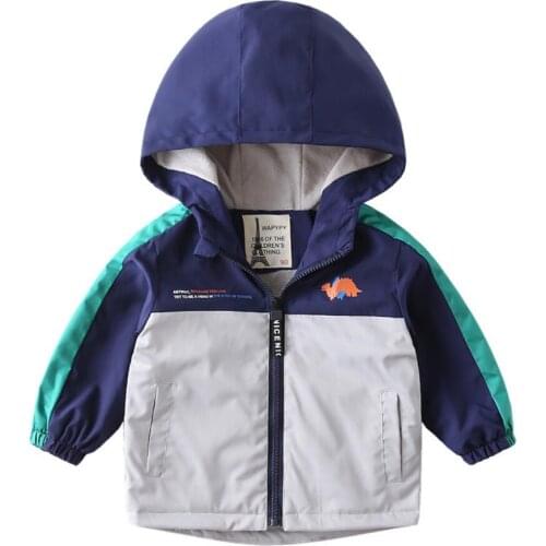 Childrens Hooded Jacket Autumn New Long Sleeve Zipper Patchwork Plush Coat Toddler Kids Outwear Tops For 2-6 Years