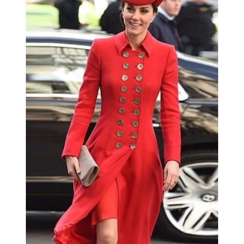 2020 Kate Middleton Princess Double Breasted Wool Coat Fashion Warm Winter Pleated Coat D1233